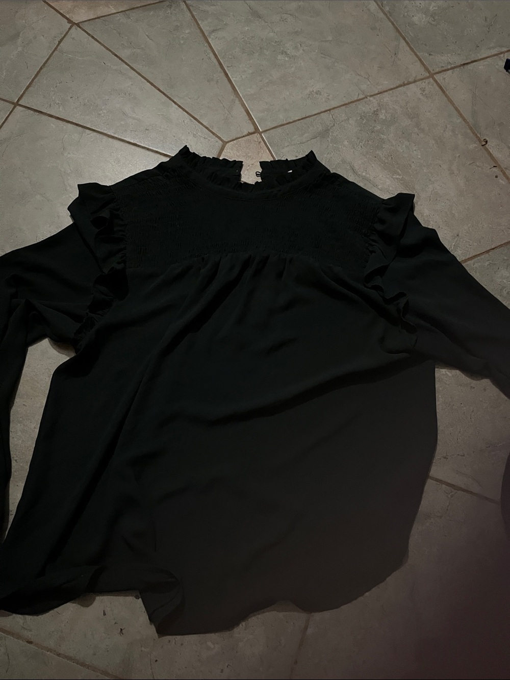 Black Ruffle Yoke Long Sleeve Top